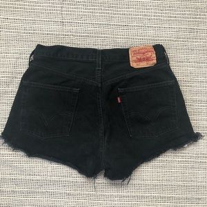 Levi’s high waist black denim cut off shorts